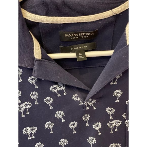 Banana Republic Polo Men Size Medium M Luxury Touch cotton Blue palm - Picture 9 of 15